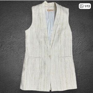 Carol Bassi Blazer WMNS M (38) White Gold Vest Longline Single Button Business